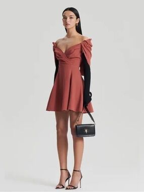 SCANLAN THEODORE CAPE SLEEVE MINI DRESS SEPIA